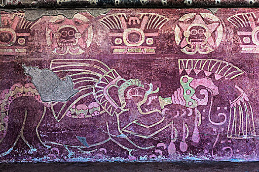 壁画,内庭,美洲虎,圣胡安,特奥蒂瓦坎,东北方,墨西哥城,墨西哥
