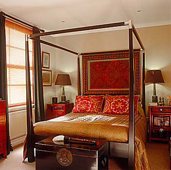 框架,18世纪,意大利,布,高处,印度尼西亚,柚木,四柱床,主卧室