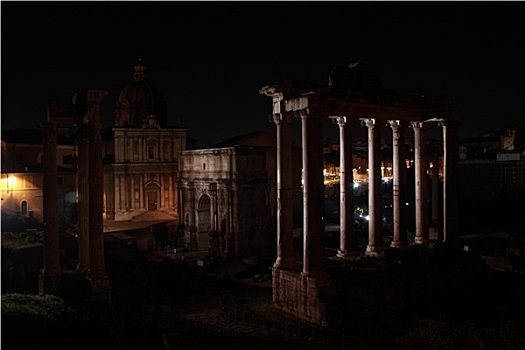夜景,古罗马广场,罗马