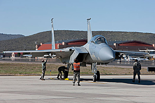 飞行员,地勤,表演,检查,f-15,战斗机,鹰