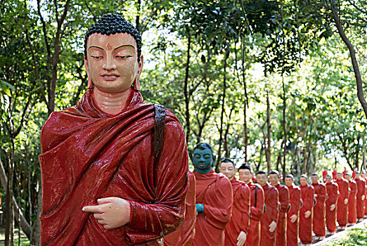 雕塑,僧侣,走,后面,佛,庙宇,阿努拉德普勒,斯里兰卡,亚洲