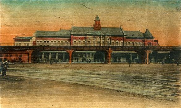 火车站,横滨,20世纪,木质,明信片
