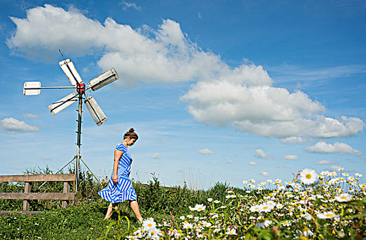 女人,湖区,旧式,连衣裙,弗里斯兰省,荷兰
