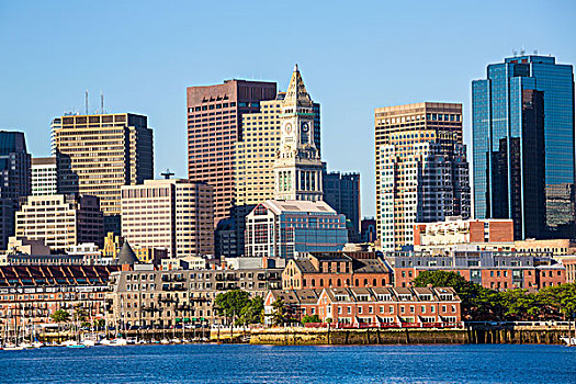 波士顿,天际线,河,阳光,马萨诸塞,美国