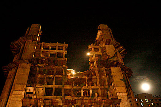 骨骼,达卡,城市,第三,八月,2007年,毁坏,非法,建筑,地面,费用,孟加拉