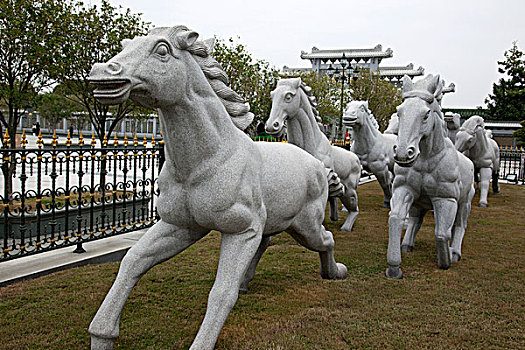 石头,马,雕塑,院子,中国