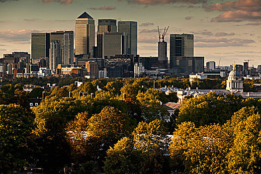 风景,金丝雀码头,格林威治公园,秋天,伦敦,英格兰,英国