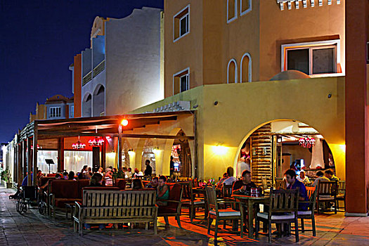 街道,餐馆,晚间,光亮,码头,埃及,红海,非洲