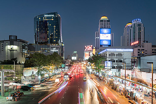 道路,灯,地区,晚上,中心,曼谷,泰国,亚洲