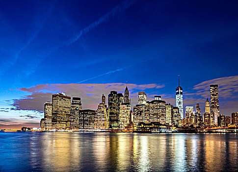夜晚,全景,曼哈顿,纽约,美国