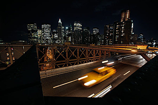 黄色出租车,布鲁克林大桥,曼哈顿,远景,纽约
