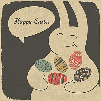 巧克力兔子,复活节彩蛋,复古,插画