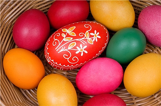 彩色,复活节彩蛋,柳条篮
