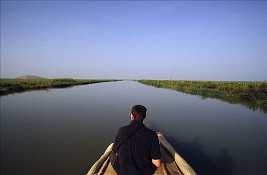 马里,尼日尔河,游客,坐,小船,道路