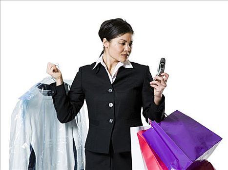 女人,购物袋,手机