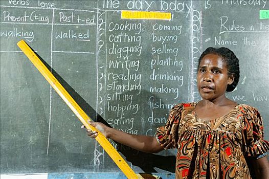 教师,黑板,乡村,学校,巴布亚新几内亚,美拉尼西亚