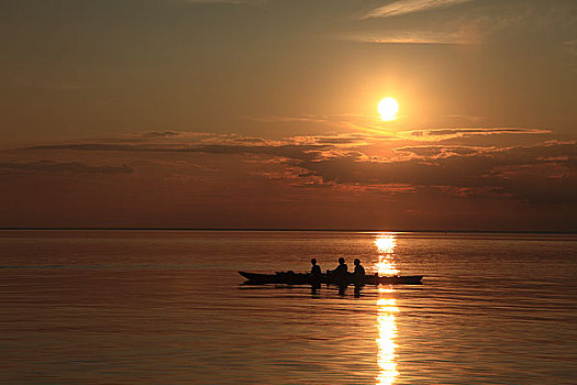 人,划艇,日落