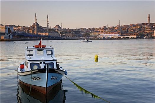 船,博斯普鲁斯海峡,清真寺,天际线,伊斯坦布尔,土耳其