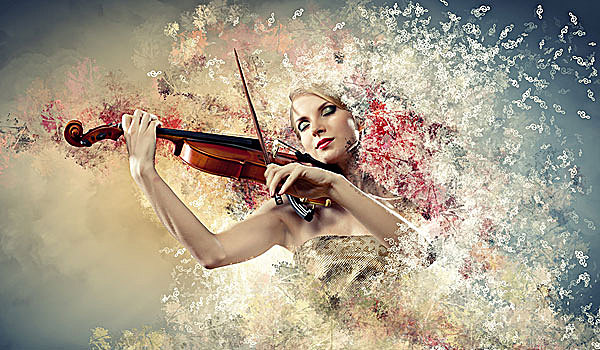 图像,美女,女性,小提琴手,演奏,闭眼,彩色,背景