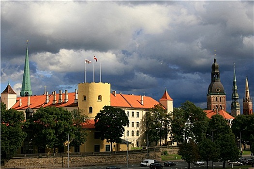 里加,拉脱维亚,中心,宽,风景,道加瓦河,河,蓝天