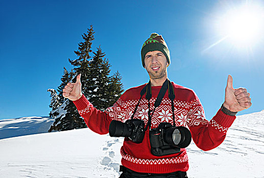 摄影师,头像,漂亮,冬天,白天,初雪