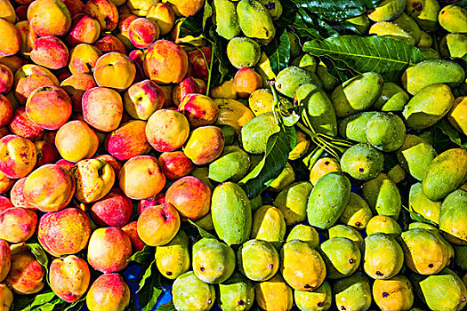 新鲜,芒果,桃,放置,出售,水果,市场,里虚克虚,北阿坎德邦,印度,亚洲