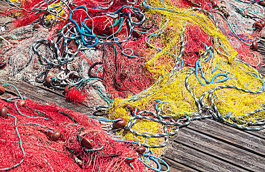 彩色,渔网,老,木质,码头