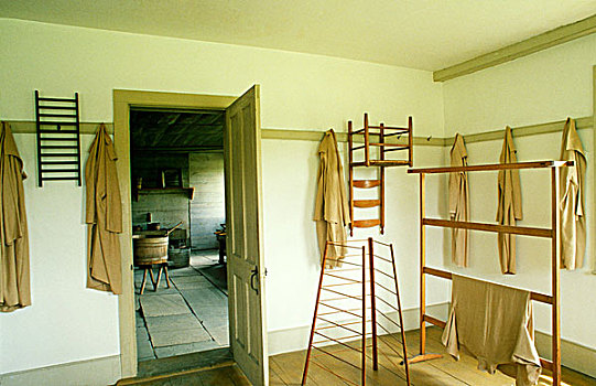 弄干,房间,盥洗室,椅子,布,悬挂,墙壁,上方,木质,甩干机