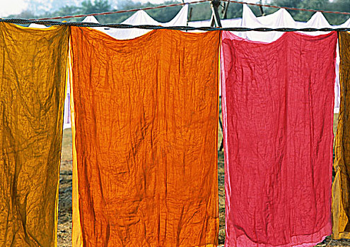 印度,北方邦,彩色,悬挂,晾衣绳