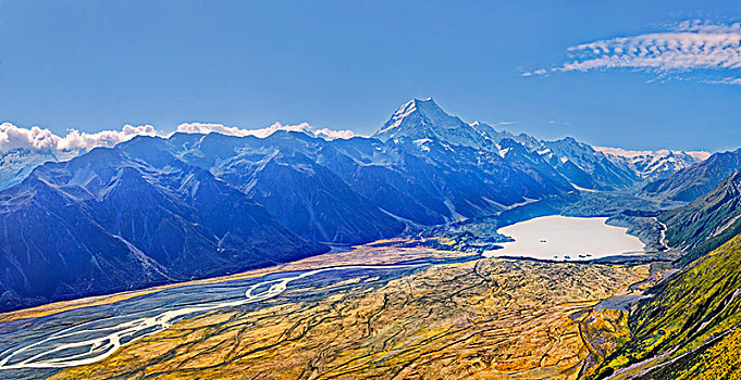 冰河,顶峰,库克山,奥拉基,库克山国家公园,新西兰,阿尔卑斯山,南岛,大洋洲