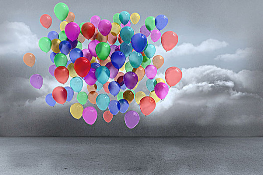 许多,彩色,气球,多云,房间