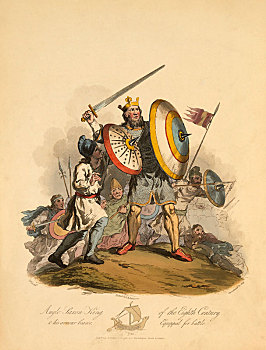 萨克森,国王,8世纪,护甲,拿着,战斗,蚀刻