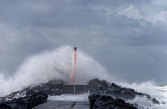 飞溅,风暴,码头,日德兰半岛,丹麦,欧洲