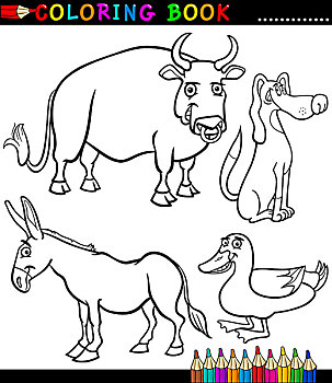 卡通,家畜,上色画册