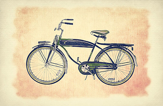 素描,插画,自行车,旧式,摩托车,上方,老,纸,低劣,背景,精美,抽象,帆布,纹理