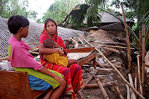 龙卷风,人,损坏,三个,100,家,区域,孟加拉,十月,2009年