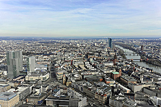 风景,左边,高层建筑,写字楼,右边,新,总部,欧洲,中央银行,法兰克福,黑森州,德国
