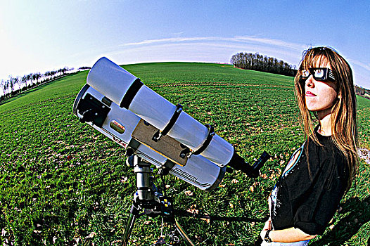 女人,太阳,眼镜,望远镜