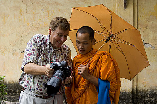 老挝,万象,桶,新手,伞,游客,展示,数码照片