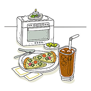 插画,比萨饼,点心,烤炉,背景