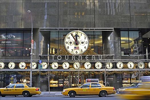 第5大道,钟表,许多,大,展示,不同,世界,角,街道,纽约,美国
