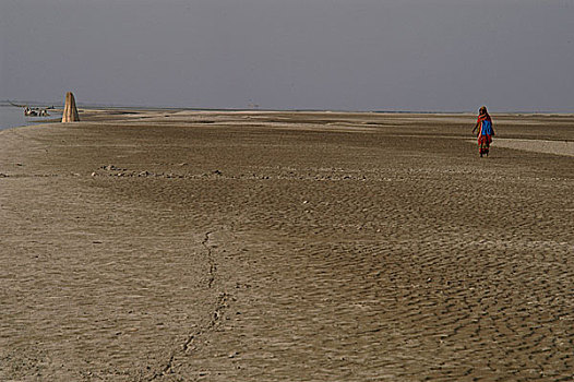 暂时,沙子,堤岸,侵蚀,流动,河,孟加拉,十二月,2007年