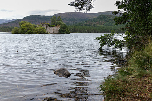 城堡,中间,湖,靠近,苏格兰
