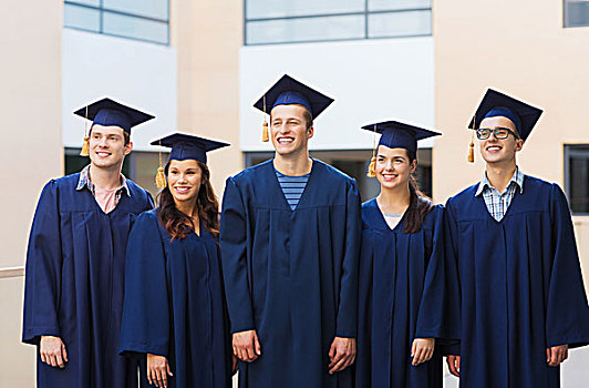教育,毕业,人,概念,群体,微笑,学生,学位帽,长袍,室外