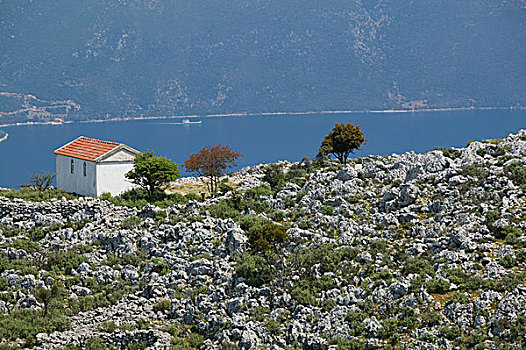希腊,爱奥尼亚群岛,凯法利尼亚岛,小,索非亚,教堂,风景