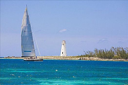 帆船,海中,天堂海滩,巴哈马