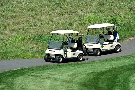 两个,高尔夫球车,手推车,小路