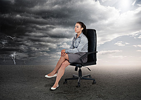 职业女性,坐,相对,天气,旋轴,椅子