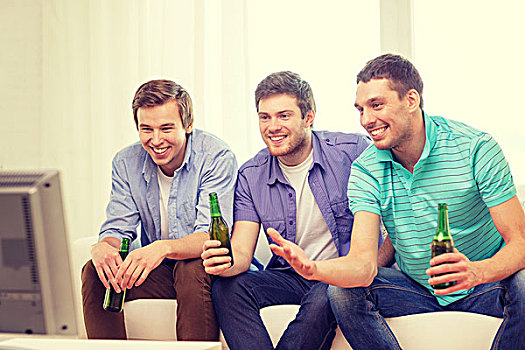 友谊,运动,娱乐,概念,高兴,男性,朋友,啤酒,看电视,在家