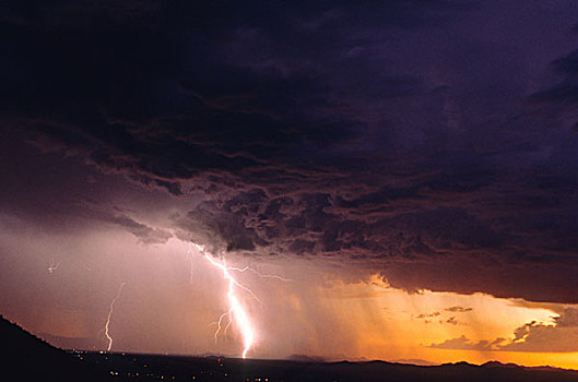 闪电,雨,帘,日落,山谷,亚利桑那州南部,美国
